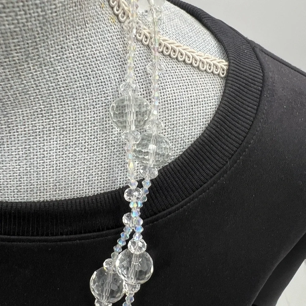 Art deco facet cut clear crystal glass beaded necklace - Picture 4 of 8